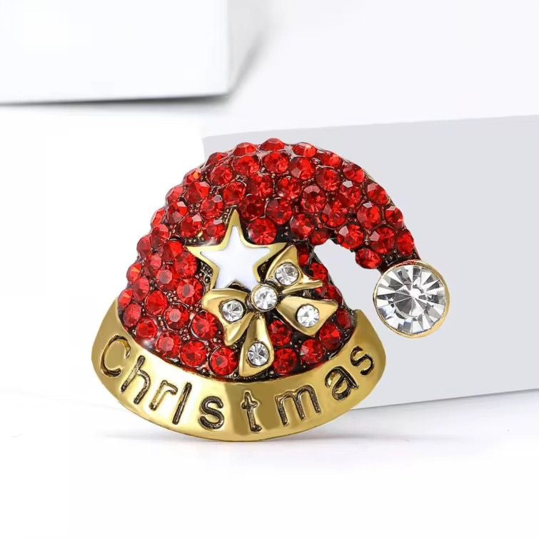 BR 55 Christmas Cap Zircon Brooch ( 1 PC ) Anti Resistant