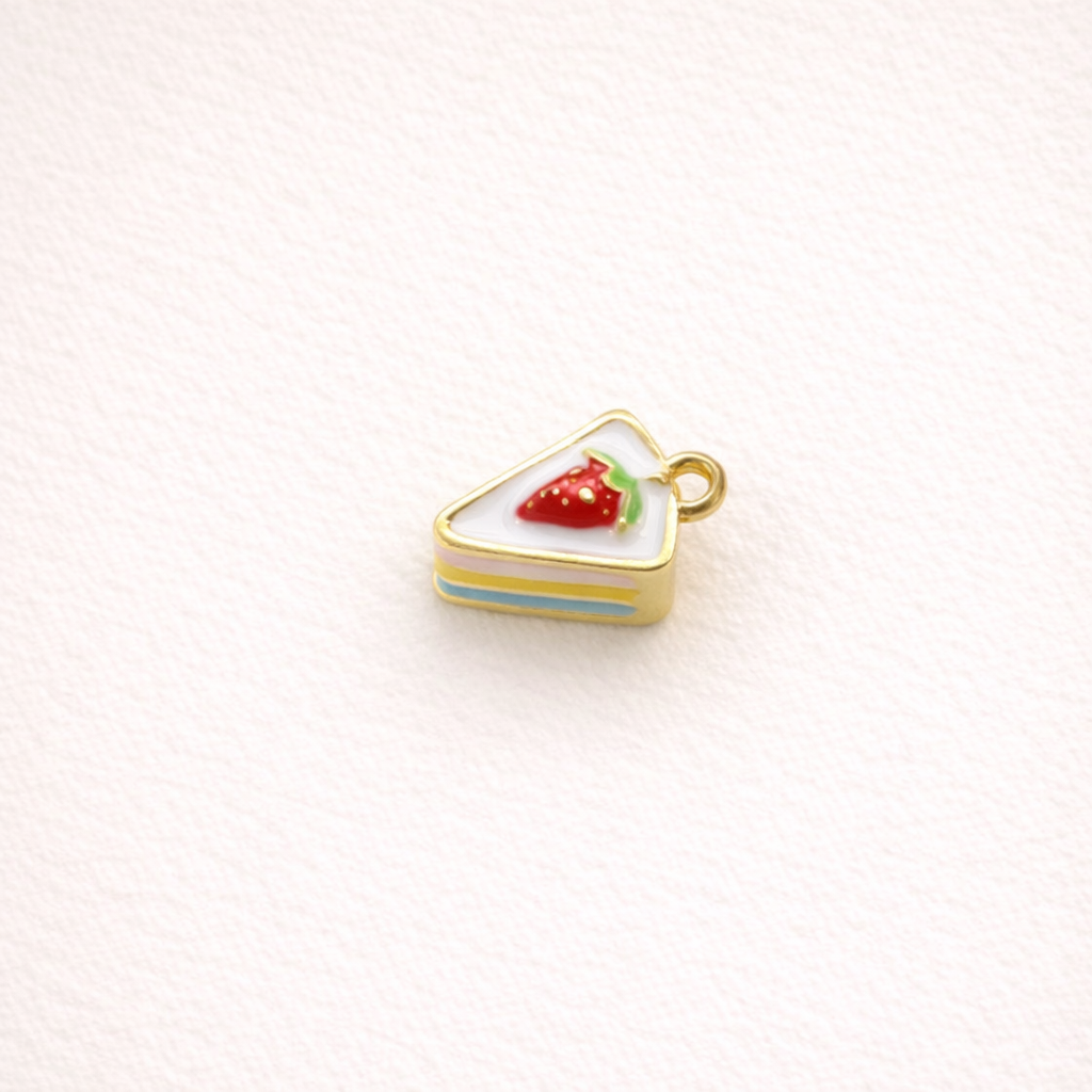 SS 3133 Strawberry Cake Enamel Charm - 14k Gold plated ( 1 pc ) Premium Collectible | Anti tarnish