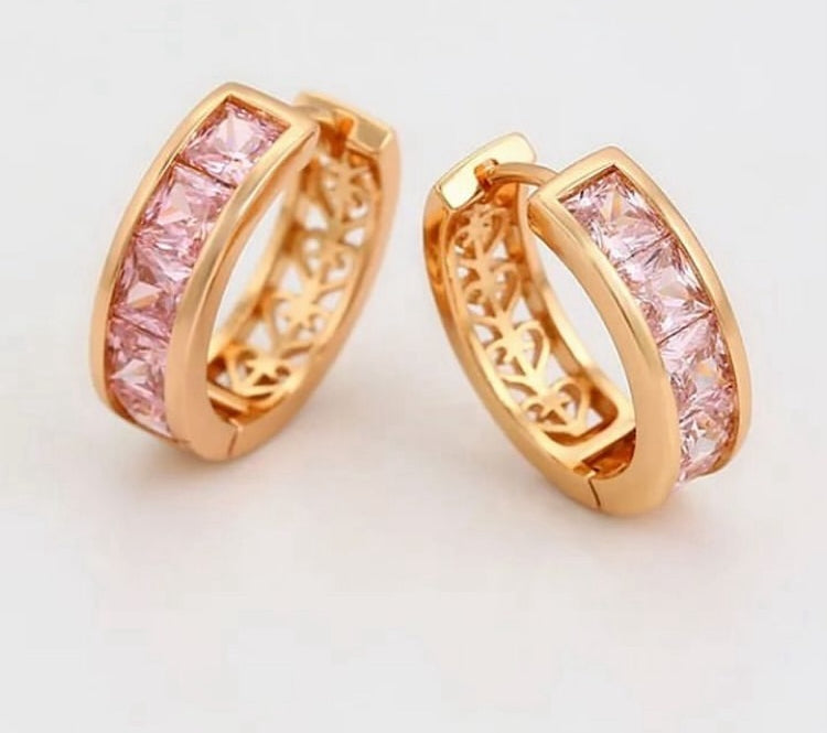 ESJ21D LIGHT PINK ZIRCON hoops - 18K GOLD PVD plated 316 stainless steel - Anti tarnish