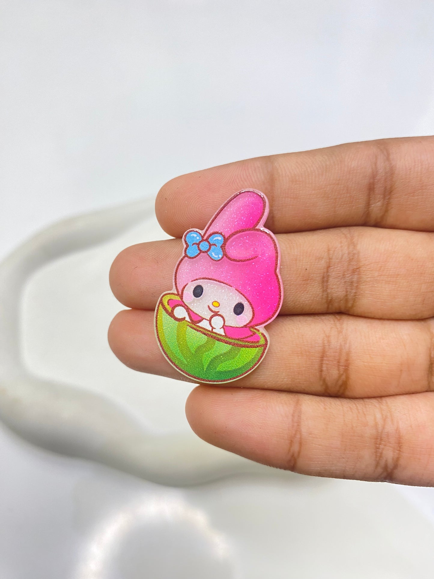BBB 088 (g) My Melody on Watermelon flat acrylic charm ( 1 pc )