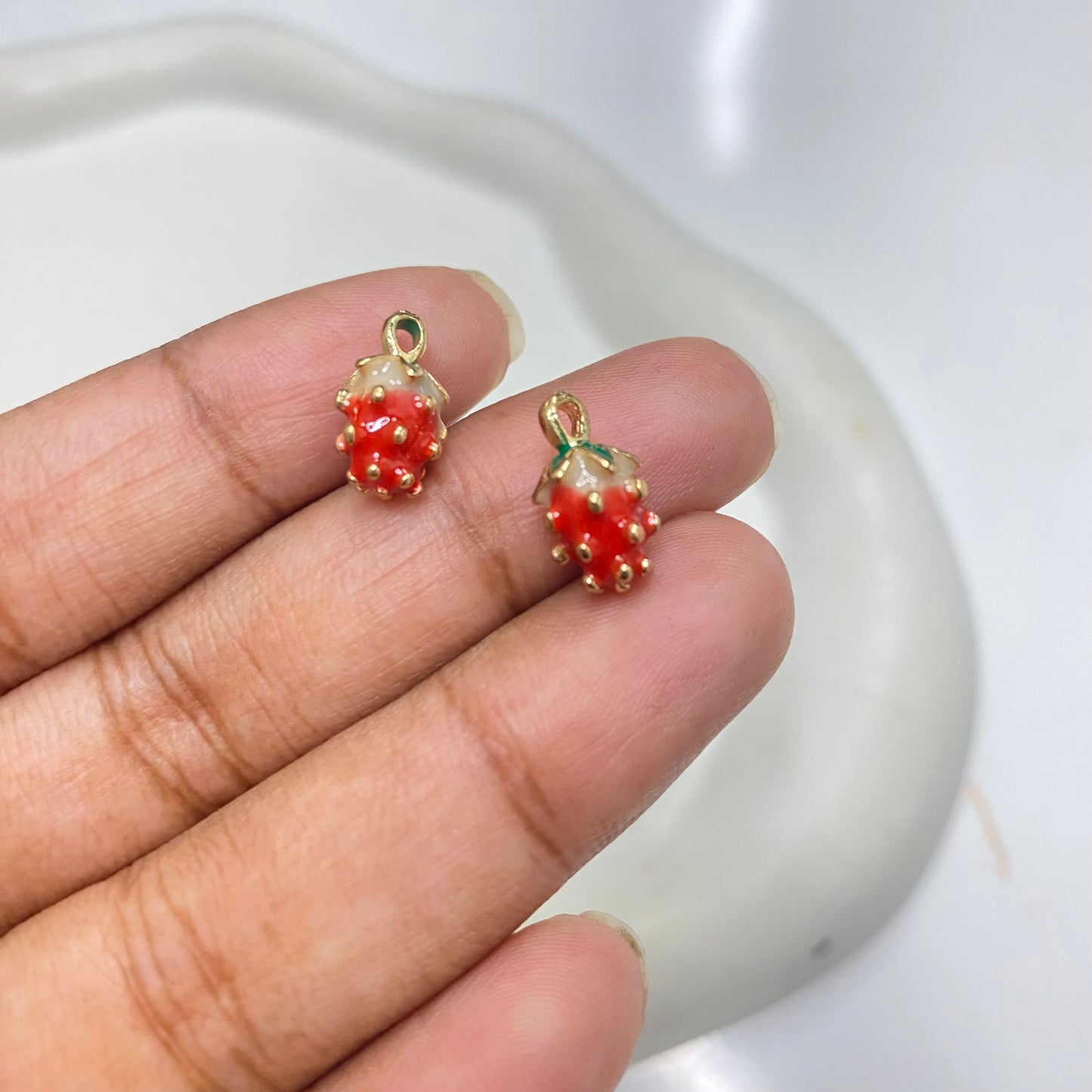 EC 2126 Raspberry Fruit enamel 14k gold plated charm ( 1 pc ) Anti tarnish