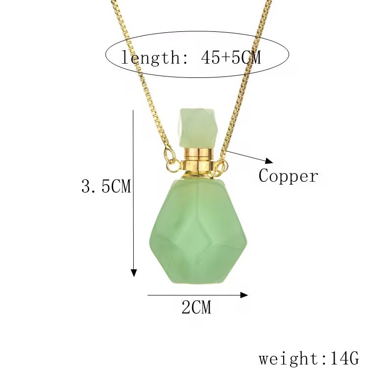 BBB 091 Natural Healing Stone Perfume Bottle Pendant Necklace 18k gold plated ( 1 pc ) Anti tarnish