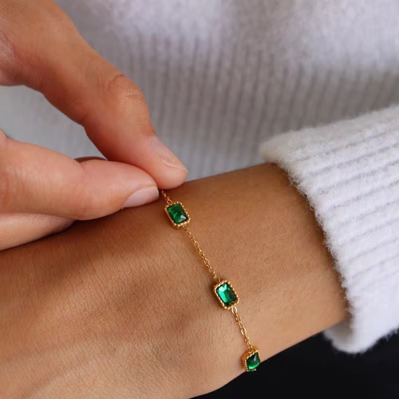 SJ 740 Emerald Dainty Zircon Bracelet - 18k Gold PVD plated stainless steel - Anti tarnish