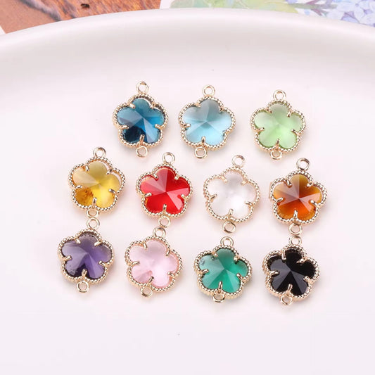 BBB 207 (j) Yellow Plum Blossom 14k gold plated Zircon Crystal Connector ( 1 pc ) Anti tarnish ( 11:7 mm )