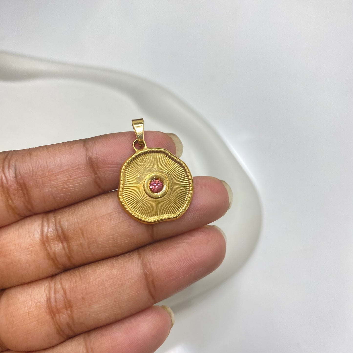 SS 1936 pink zircon Stainless steel charm ( 1 pc ) Anti tarnish