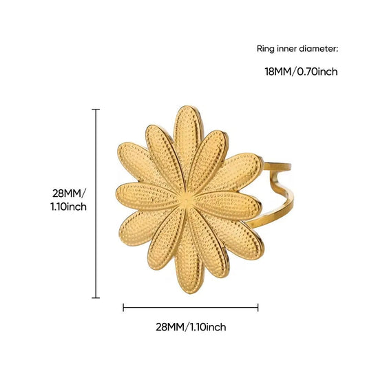 SJ 593 Floral Style Ring Adjustable - 18k Gold PVD plated stainless steel - Anti tarnish