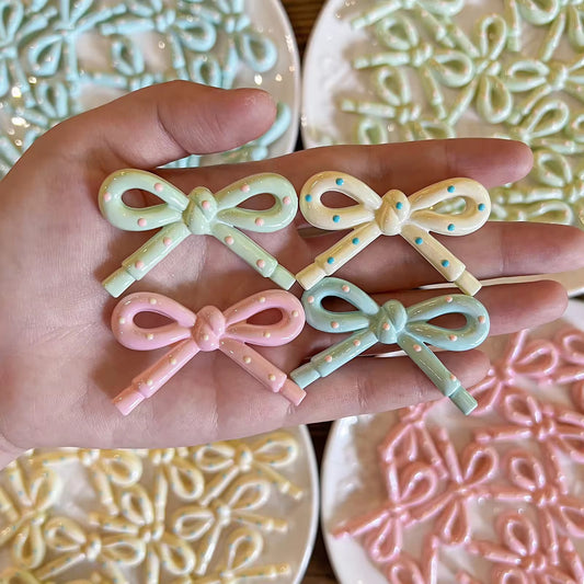 BBB 327 (b) Blue Bow Cabochon Shiny ( 1 pc ) UV Plated Acrylic ( 40*30 mm )