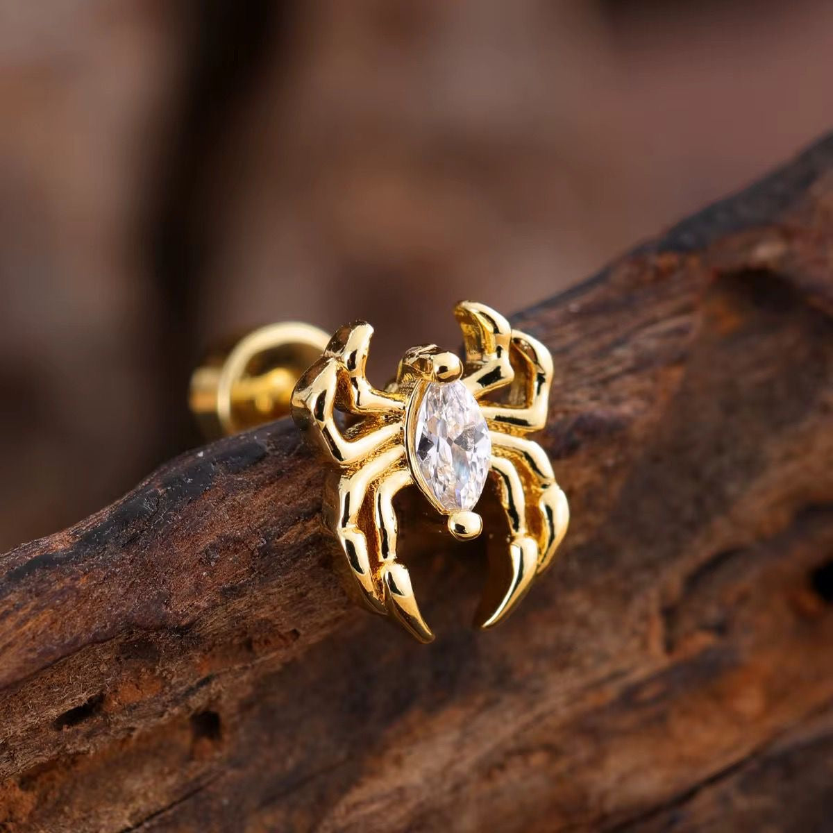 SJ 938 Spider Zircon kids / 2nd Piercing Stud ( 1 pc ) - 18k Gold PVD plated stainless steel - Anti tarnish