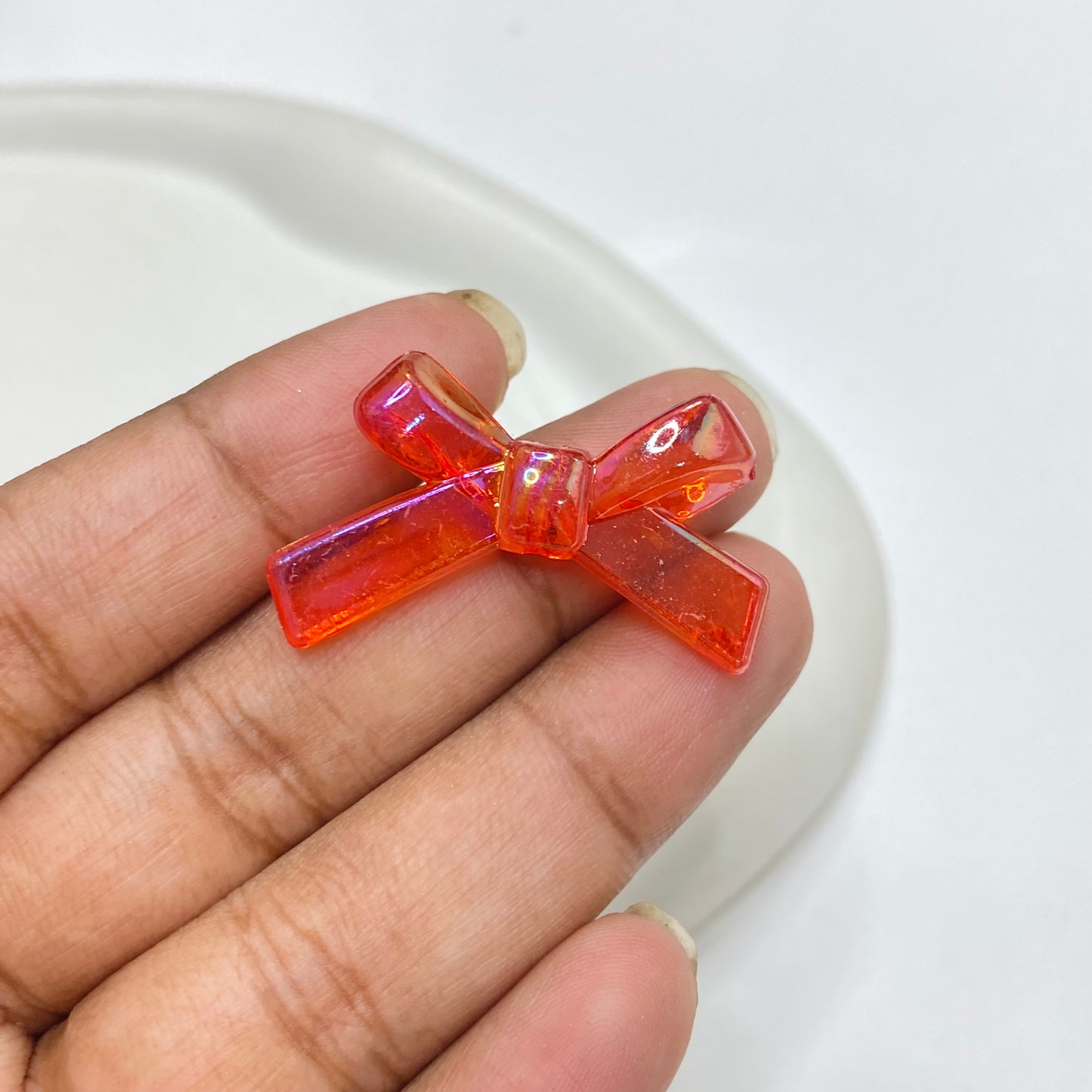 BBB 137 (A) Red Thin strip bow Luminous shiny Acrylic bead ( 1 pc )