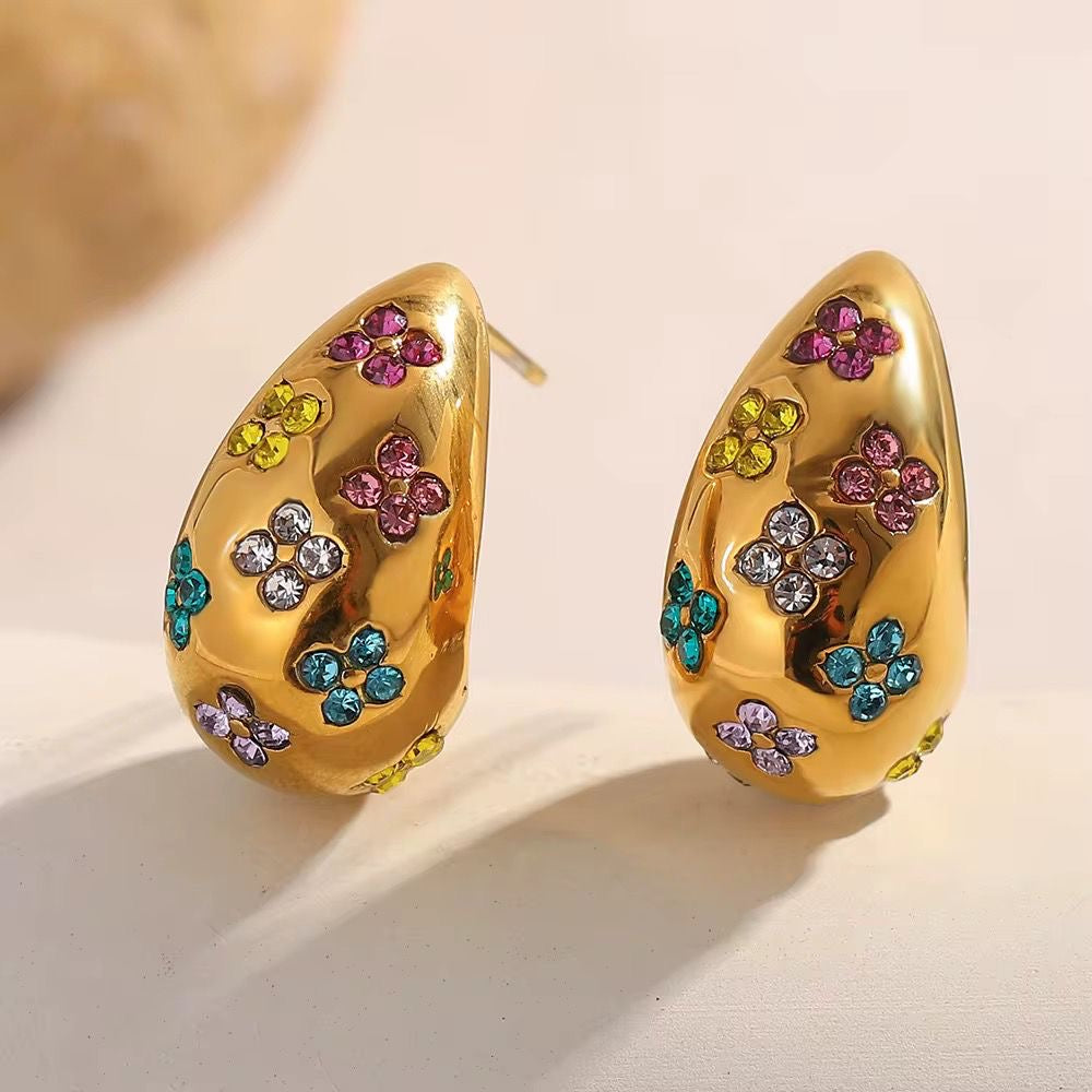 SJ 978 Colourful Zircon Drop Earring - Premium jewellery- 18k Gold PVD plated stainless steel - Anti tarnish