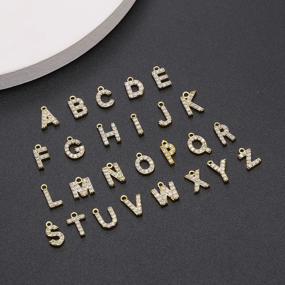 GP 1654 tiny zircon Alphabets 14k gold plated charm ( 1 pc ) - anti tarnish