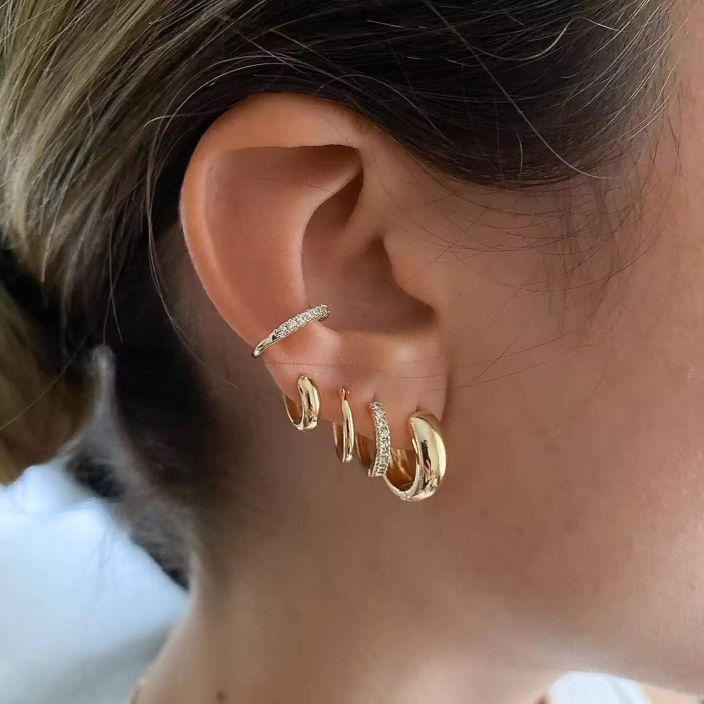 STJ01D Golden Dome Ear Stack 5 piece Set -18K Gold copper plated