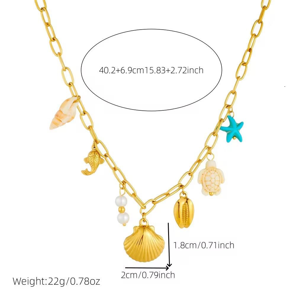 SJ 707 Ocean Theme Chunky Necklace - 18k Gold PVD plated stainless steel - Anti tarnish