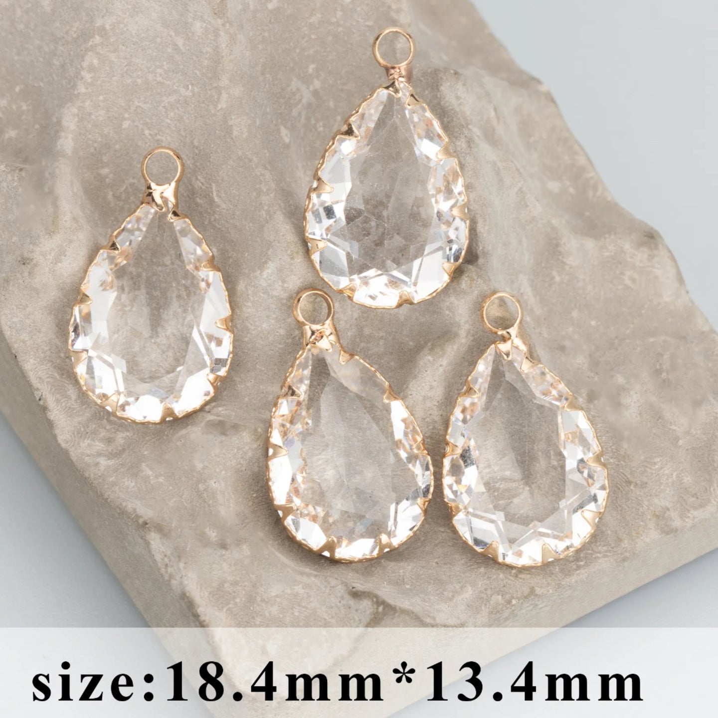 SS 482 clear glass drop charm gold plated ( 1 pc ) Anti tarnish