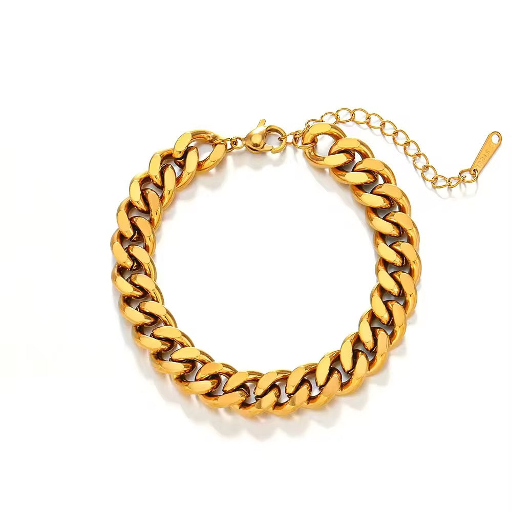 SJ 269 Thick Cuban Unisex Bracelet - 18k gold plated stainless steel - Anti tarnish - Wholesale