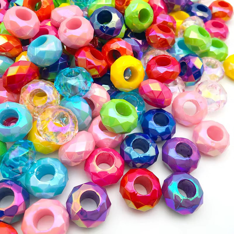 BBB 237 (h) Bright Pink Big Faceted Rondelle Luminous Shiny Bead ( 1 pc ) UV Plated Acrylic ( 14 mm )