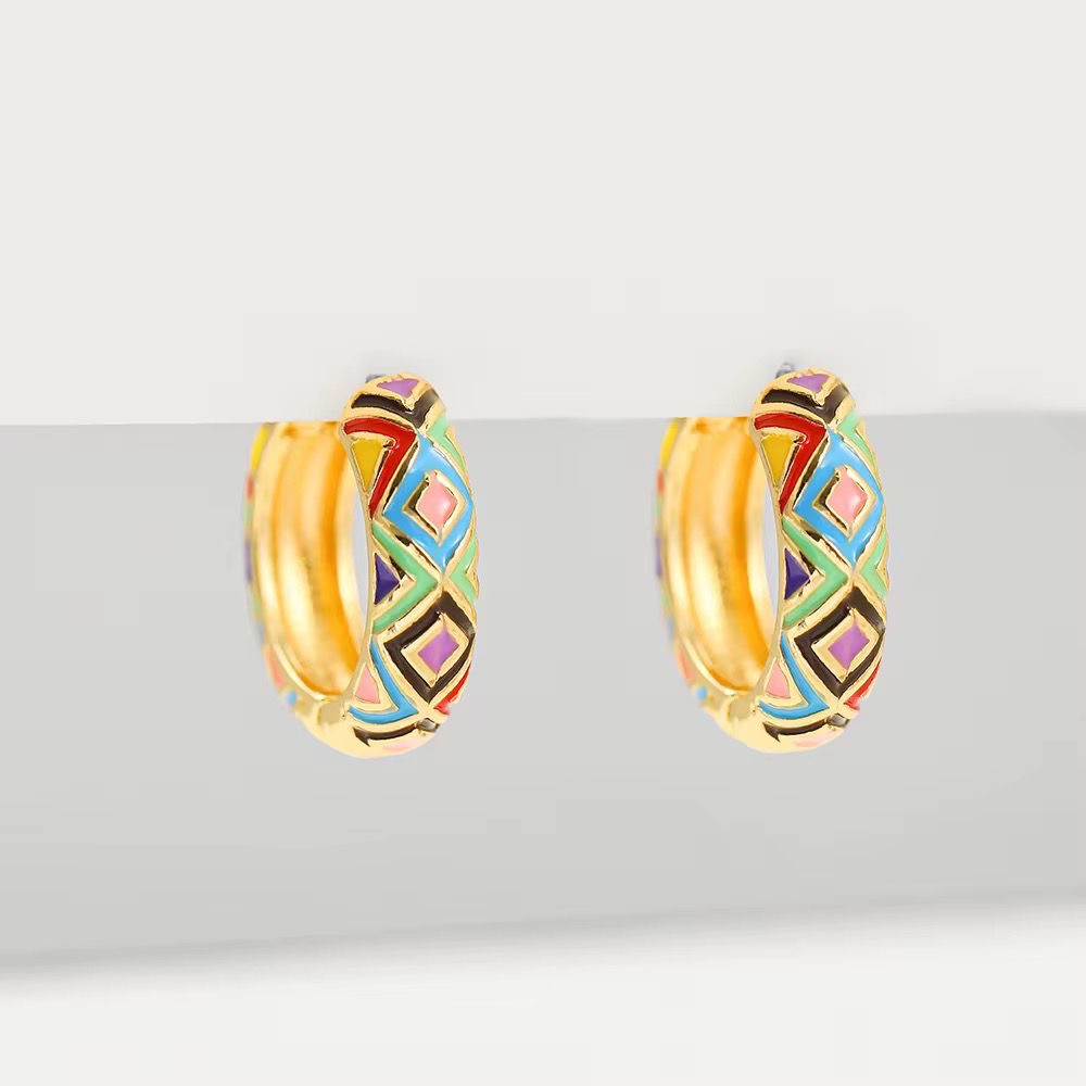GP 20 Floral Vintage Enamel Gold plated Hoops - Anti tarnish