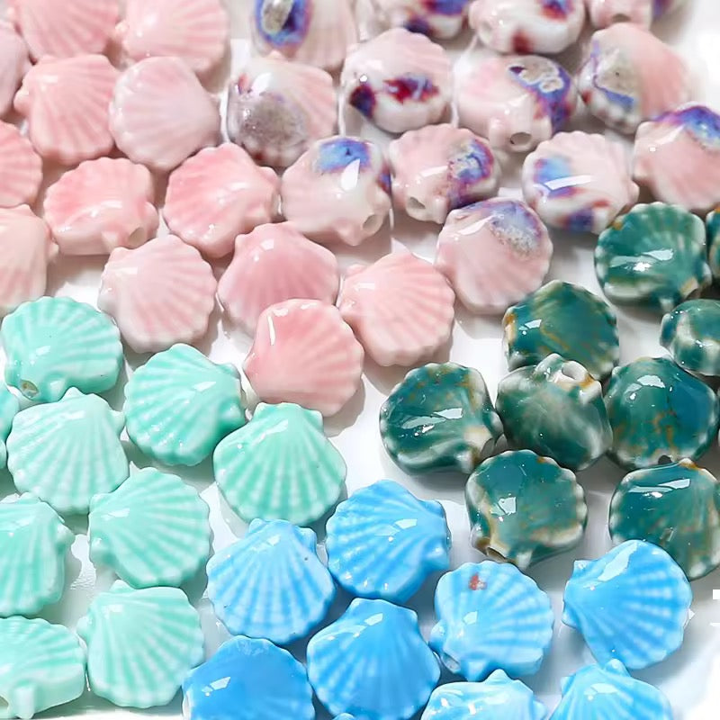 BBB 214 (c) Greyish Blue Shell Porcelian Ceramic bead ( 1 pc ) High Shine ( 12:10 mm )