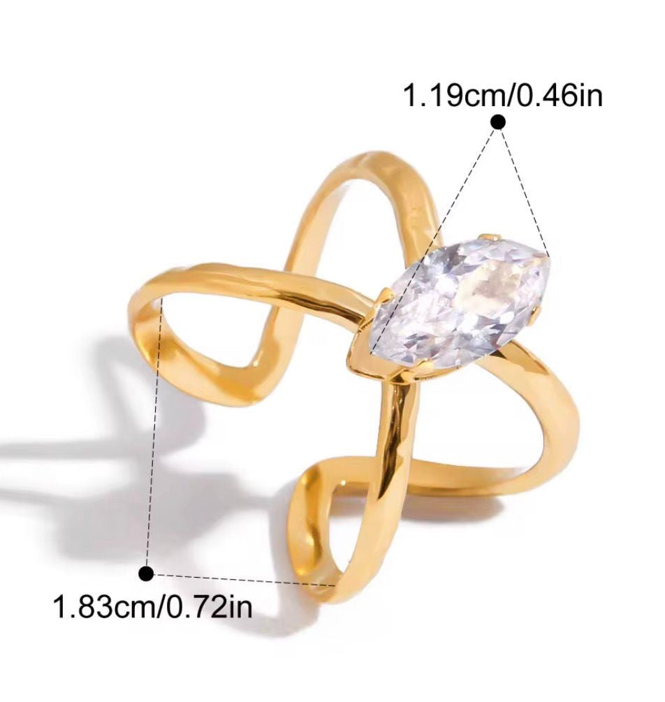 SJ 1014 Zircon adjustable ring - premium collection - 18k Gold PVD plated stainless steel - Anti tarnish