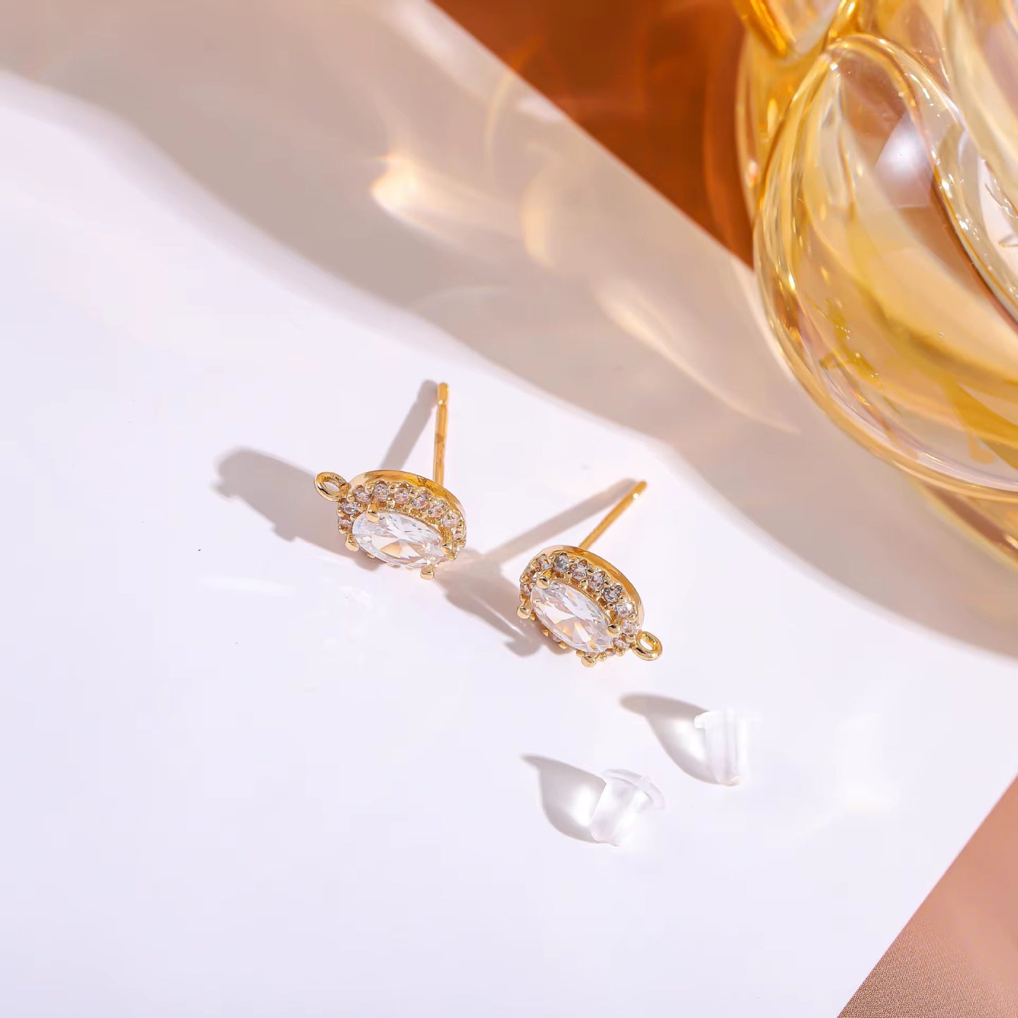 SS 1233 Zircon Oval Stud 14k gold plated crystal ( 2 pc ) Anti tarnish ( 6:8 mm )