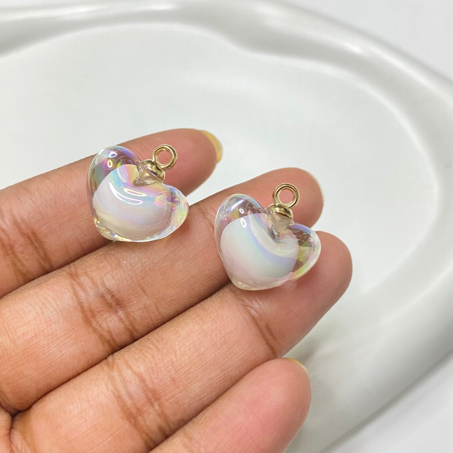 BBB 176 (A) white Heart glass Acrylic charm (1PC)