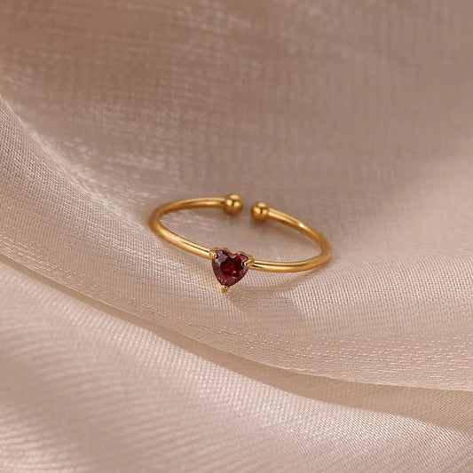 SJ 1204 Heart zircon ring - 18k Gold PVD plated stainless steel - Anti tarnish