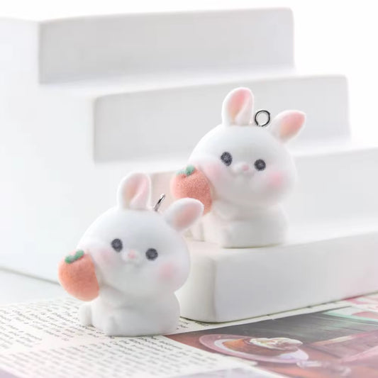 BBB 267 (x) Carrot Rabbit Cute Fur 3D Flocking Resin charm ( 1 pc ) ( 35*30mm )