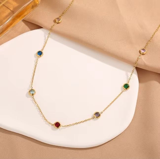 SS 216 Zircon colour chain necklace
-18k gold plated stainless steel - Anti tarnish - Wholesale