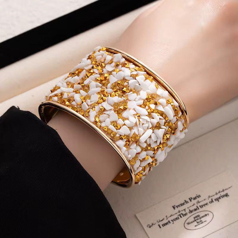 SJ 1000 Cream Boho Cuff Bangle - 18k Gold PVD plated stainless steel - Anti tarnish