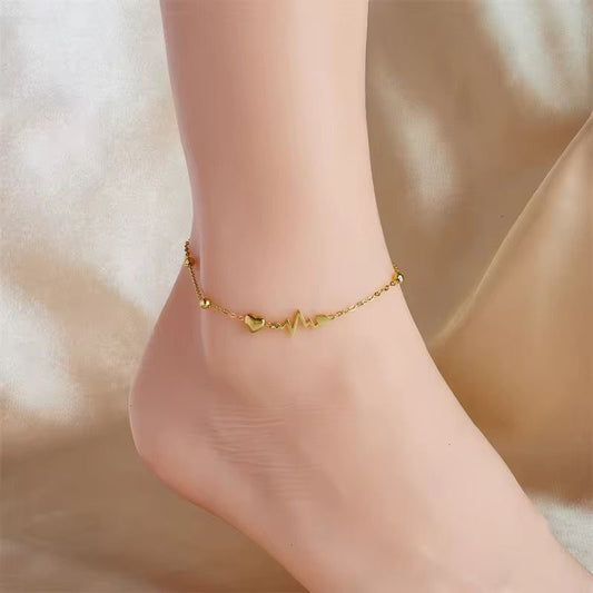 SJ 708 Heart beat Dainty Anklet - 18k Gold PVD plated stainless steel - Anti tarnish