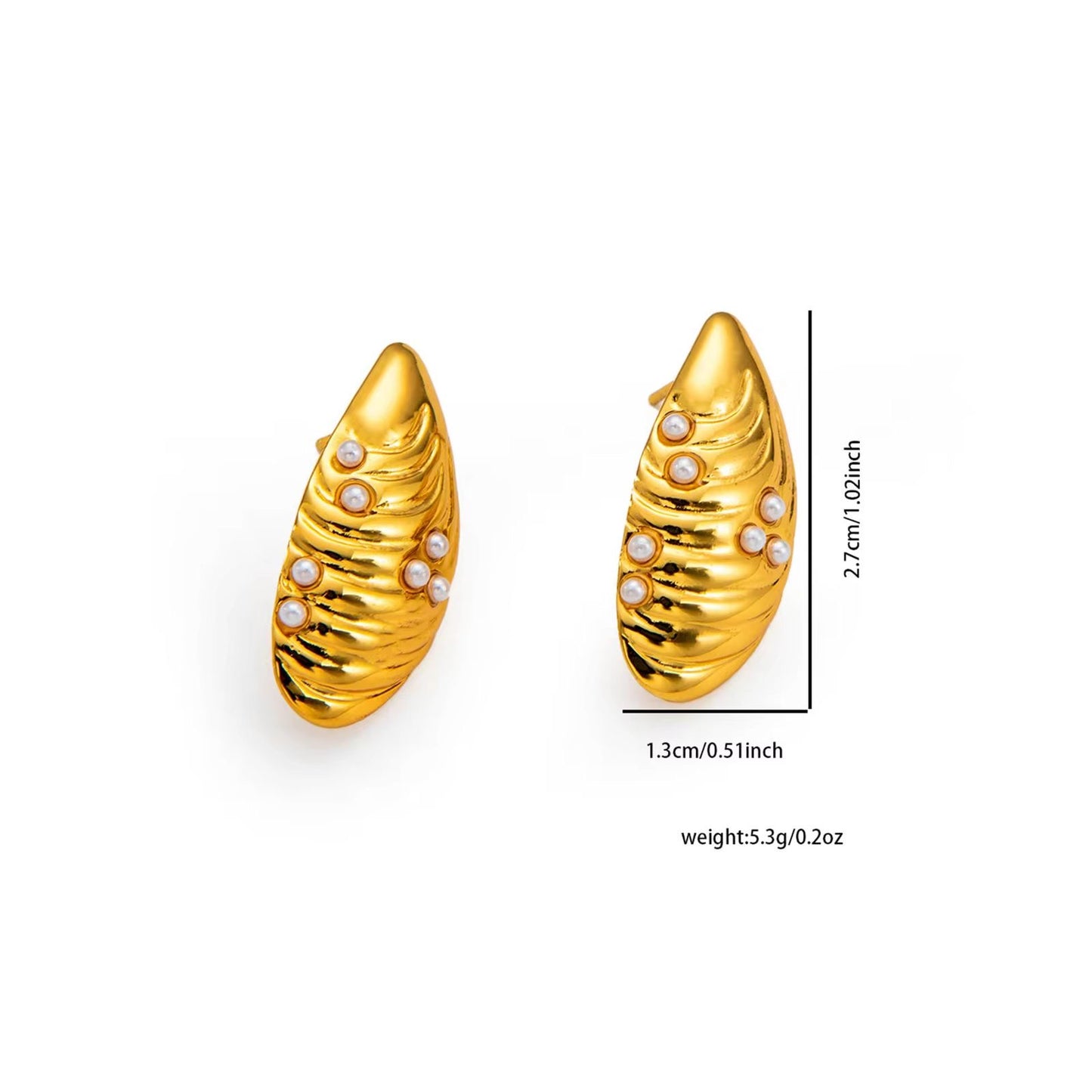 SJ 668 - Pearl Textured Shell Earring - 18k Gold PVD plated stainless steel - Anti tarnish