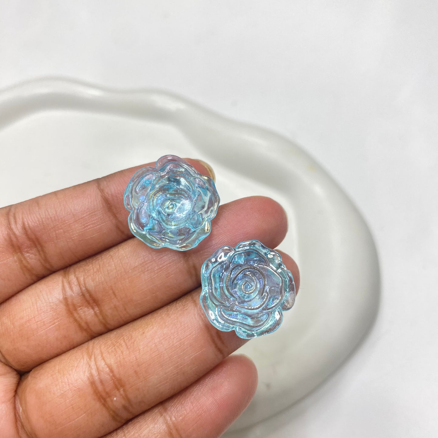 BBB 048 ( A ) light blue Rose flower Uv coated resin cabochons charm - per piece
