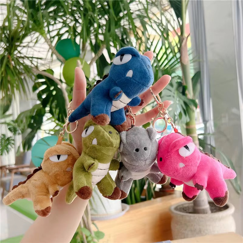 Blue Dinosaur Cross border Cartoon Animal 3D Plush Toy Keychain ( 1 pc ) ( 14:6 cm )