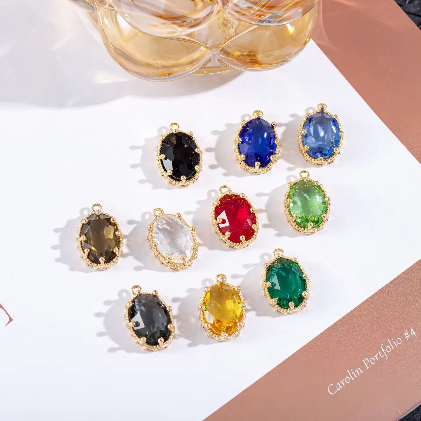GPC15Q Big Oval Zircon Charm ( 1 pc ) 14k gold plated crystal