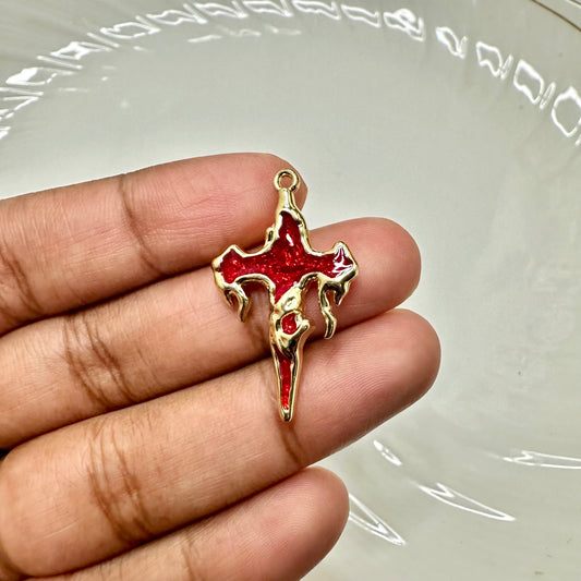 SS 1006 Red dripping cross 14k gold plated charm ( 1 pc ) Tarnish Resistant ( 18:30 mm )