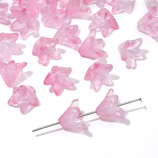 BBB 003 (e) Light Pink lily flower glass bead ( 1 pc ) Lampwork Bead ( 13:12 mm )