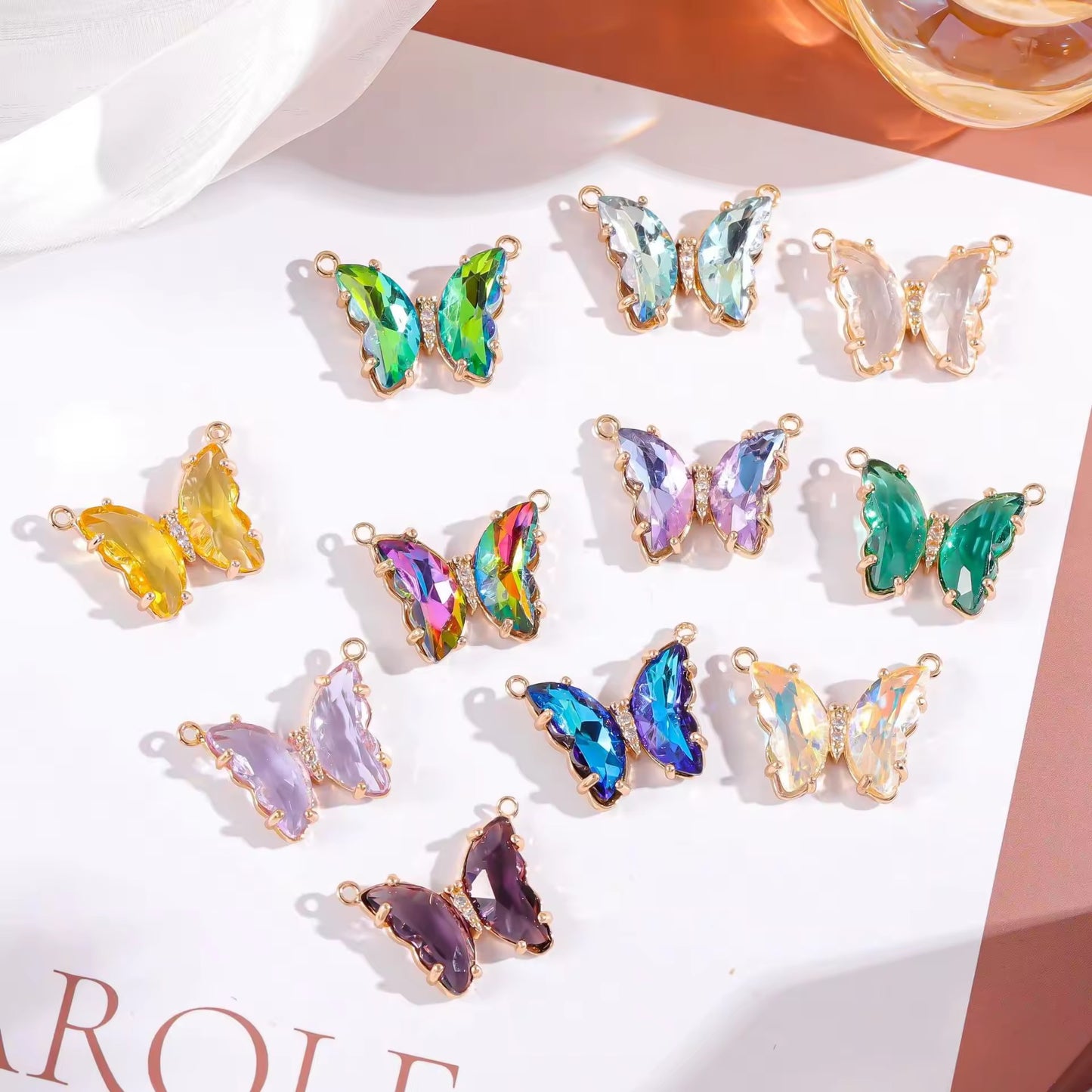 BBB 206 (b) Dark Blue Butterfly 14k gold plated Zircon crystal charm ( 1 pc ) Anti tarnish ( 22:16 mm )