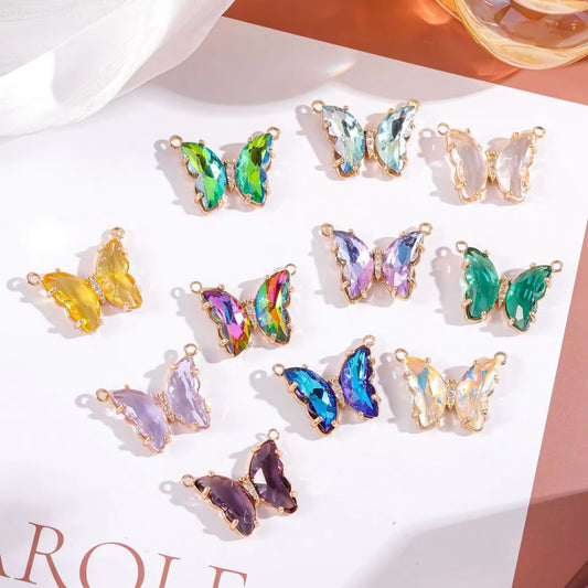 BBB 206 (l) Transparent Brown Butterfly 14k gold plated Zircon crystal charm ( 1 pc ) Anti tarnish ( 22:16 mm )