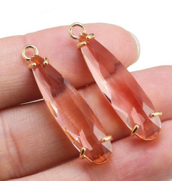 SS 432 light Orange Crystal Zircon long pendant Charm( 1 pc ) Anti tarnish