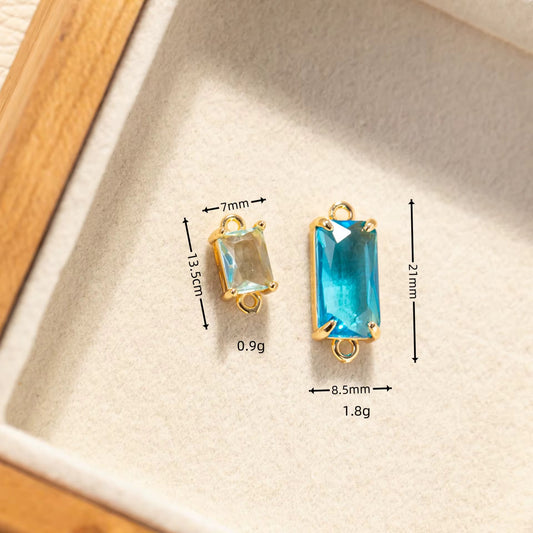 BBB 279 (k) Deep Black Rectangle Connector 14k gold plated Zircon crystal charm ( 1 pc ) Anti tarnish ( 21:8.5 mm )