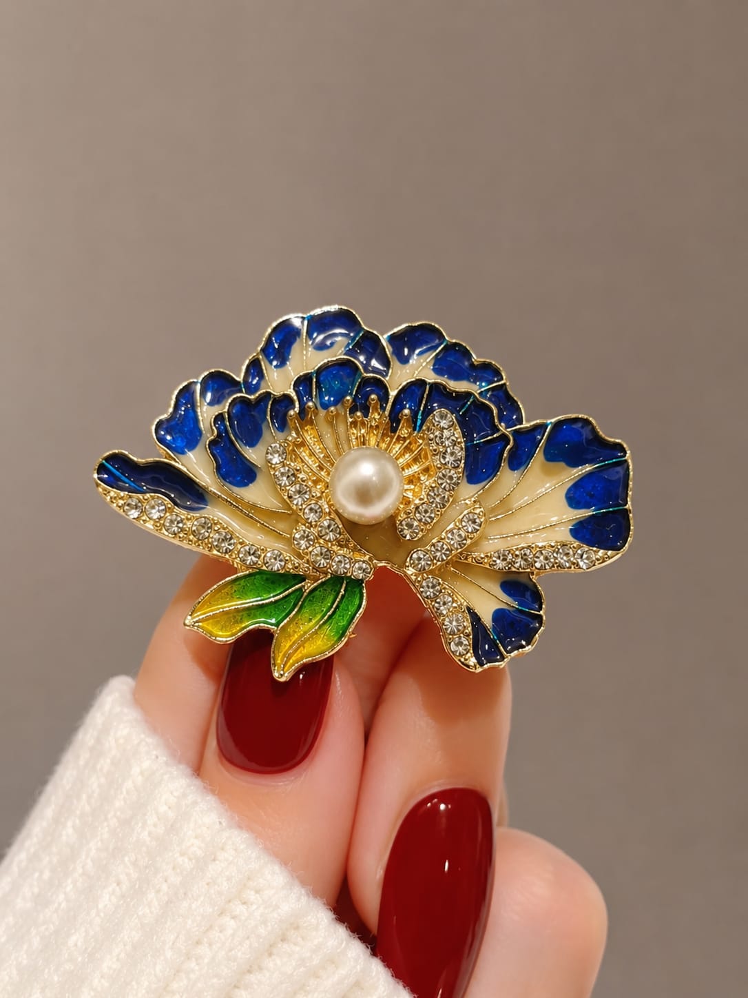 BR02A Royal Sapphire Peony Zircon Brooch ( 1 PC ) Anti Resistant
