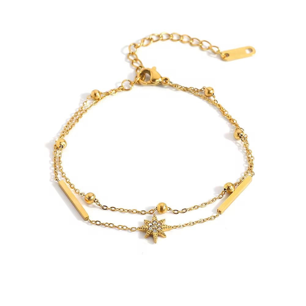 SJ 1128 Zircon double layer dainty bracelet - 18k Gold PVD plated stainless steel - Anti tarnish