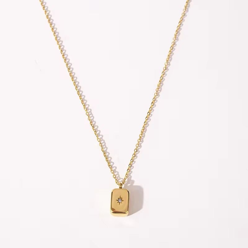 SJ 641 Minimalistic Zircon Rectangle dainty Necklace - 18k Gold PVD plated stainless steel - Anti tarnish