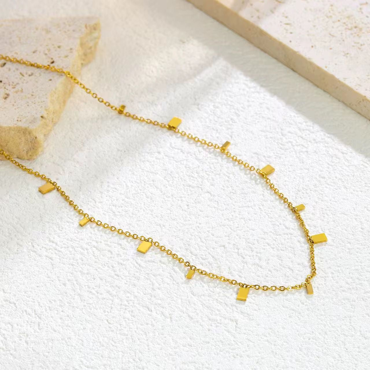 SJ 764 Square Drop dainty Necklace - 18k Gold PVD plated stainless steel - Anti tarnish