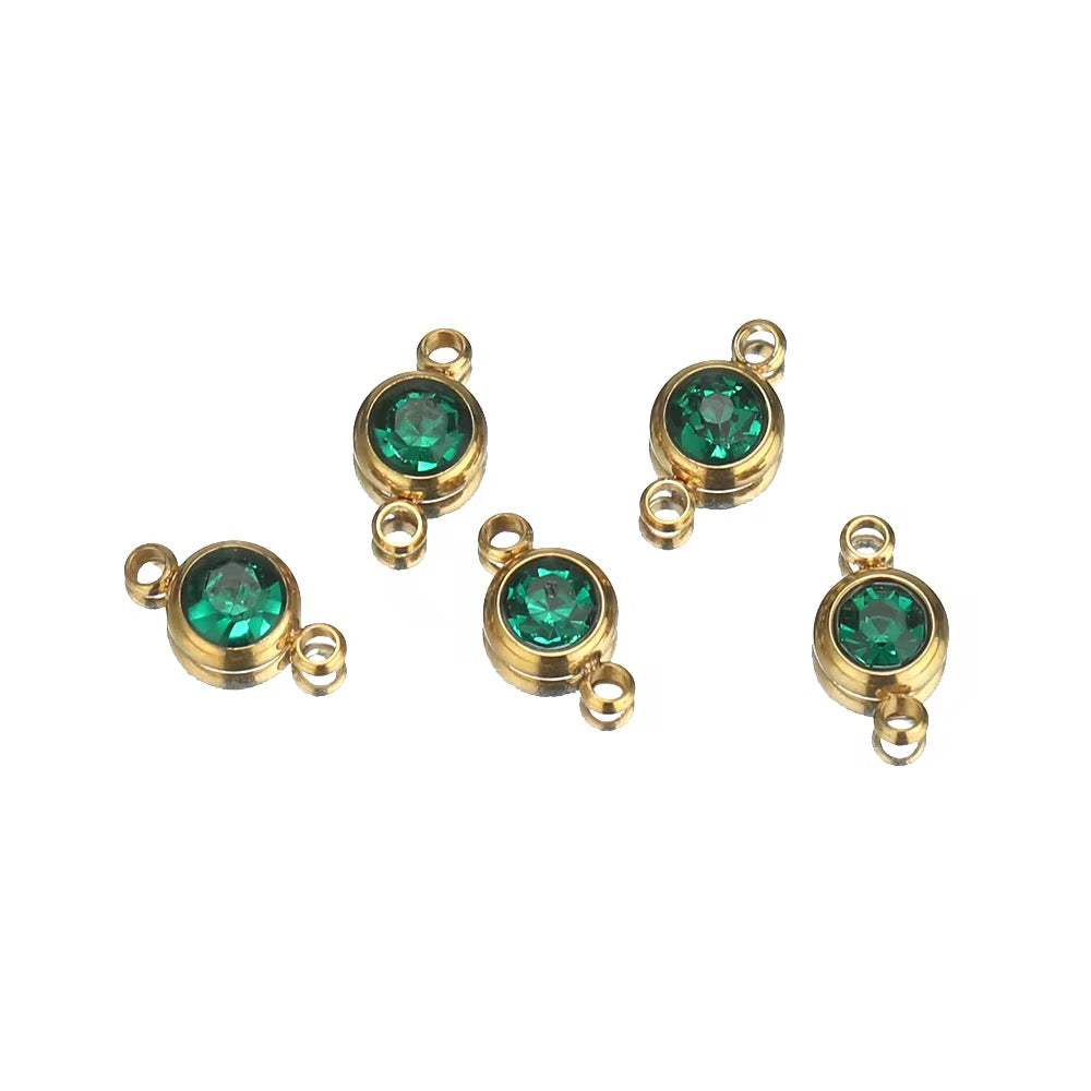 SS 3019 (e) Green Zircon Connector 18K Gold PVD plated stainless steel ( 1 piece ) Anti tarnish ( 6 mm )