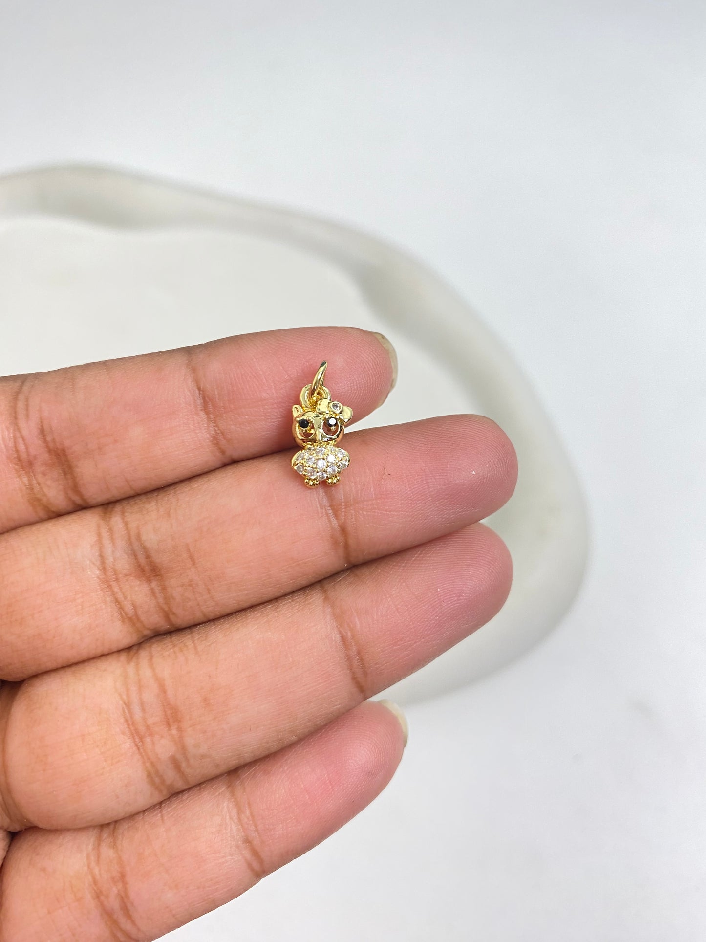 SS 1135 Owl Zircon Charm 14k Gold plated ( 1 pc ) Anti tarnish ( 12:7 mm )