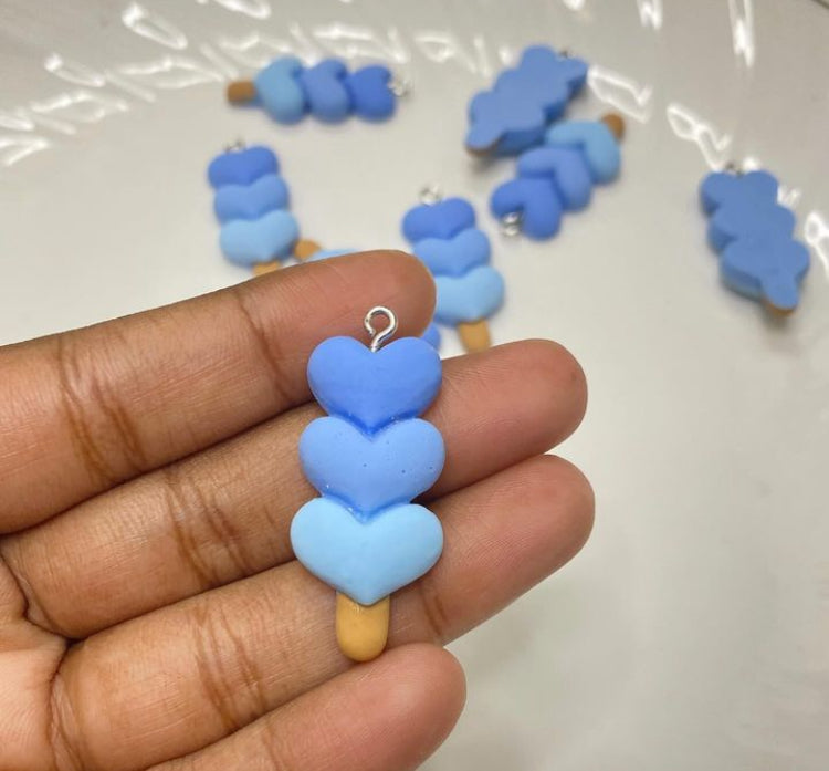 BBB 197 (C) BLUE HEART POPSICLE kawaii themed resin charm (1PC)