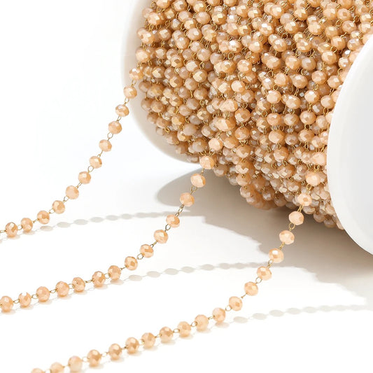 CN 231 Glass faceted beaded crystal gold Stainless steel chain ( 1 feet )Anti tarnish