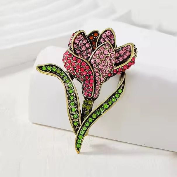BR 108 Pink Tulip Rhinestone Zircon Brooch ( 1 PC ) Anti Resistant