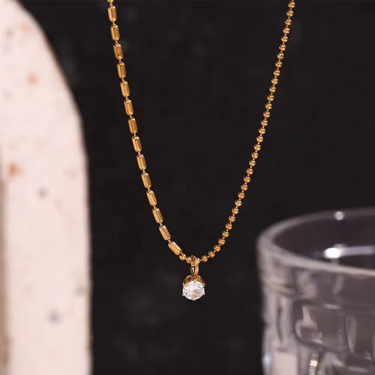 NSJ25C Asymmetric bead Zircon Necklace - Premium 18k Gold PVD plated 316 stainless steel - Anti tarnish